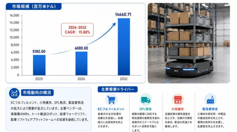 倉庫向け自律移動ロボット（AMR）市場が急成長、2032年には146億ドル規模へ