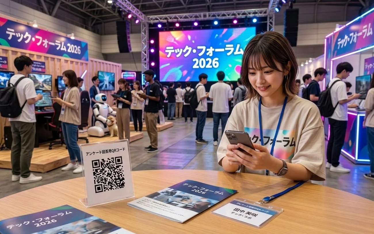 「テック・フォーラム 2026」と書かれたイベント会場でのアンケート
