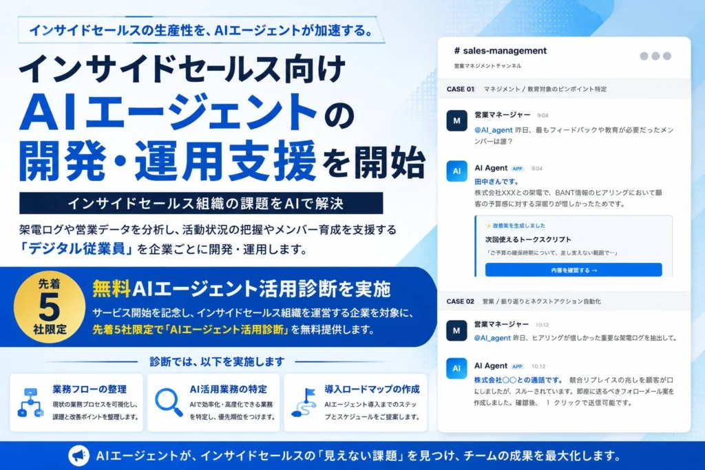 インサイドセールス向けAIエージェントが「デジタル社員」として現場を支援：開発・運用支援サービス開始