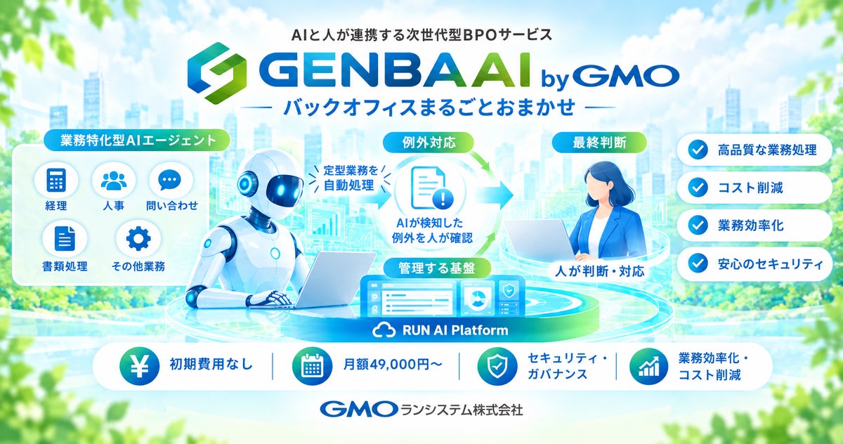 GMOランシステム、150種以上の業務別AIエージェントと人が連携するBPOサービス「GENBA AI byGMO」を提供開始