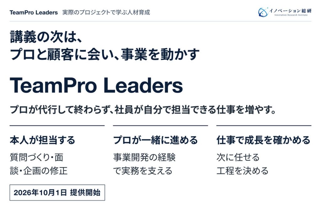 新規事業の人材育成を、実際のプロジェクトで―プロと顧客に会い事業を動かす「TeamPro Leaders」提供開始