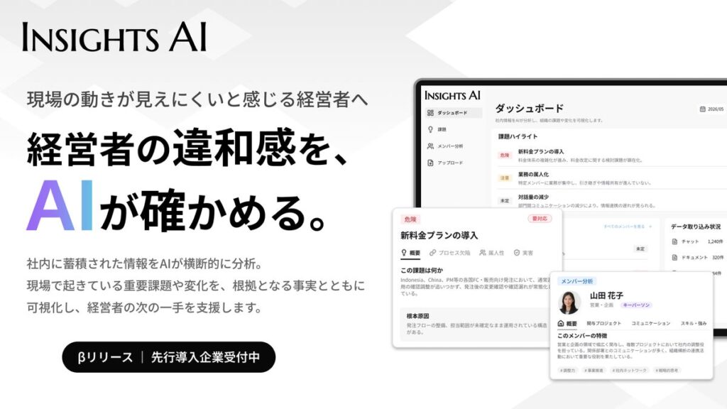 「現場で何が起きているのか、見えていますか？」経営者の違和感を社内で起きている事実で確かめる「組織AI分析レポートβ」を始動