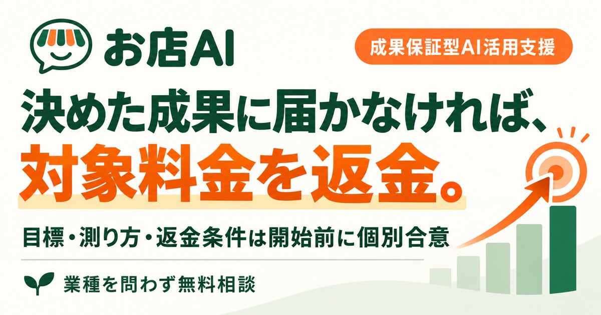 合意した成果に届かなければ対象料金を返金。お店AI、業種を問わないAI活用の無料相談窓口を公開