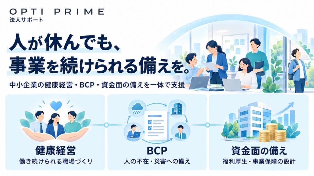「あの人が休むと会社が回らない」を未然に備える。OPTI PRIME、中小企業の健康経営・BCPを一体で支援