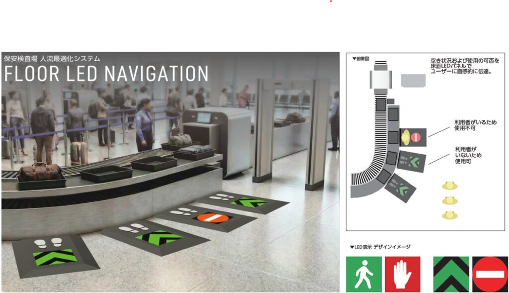 旅客の心理的な負担を減らし、効率化を図る。阿蘇くまもと空港で「FLOOR LED NAVIGATION」実証実験始動