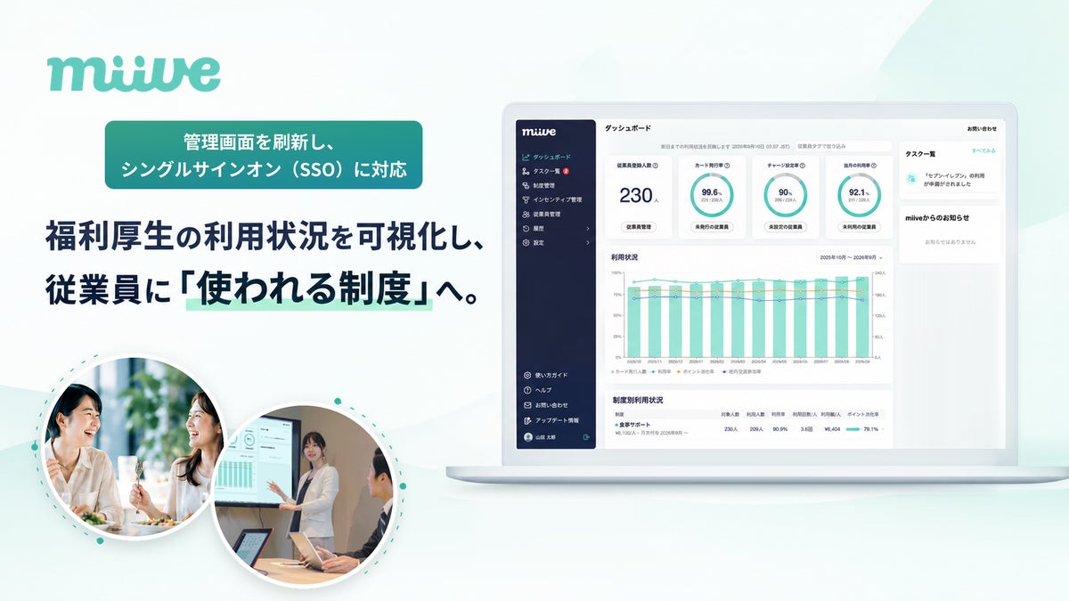 miive、管理画面ダッシュボードを刷新し、シングルサインオン（SSO）に対応
