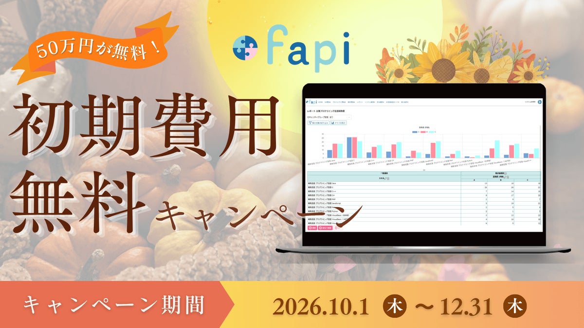 【3か月限定】IT人材の適材適所を加速させる「スキル管理・アサイン管理支援ツール fapi」、初期費用無料キャンペーンを開始！