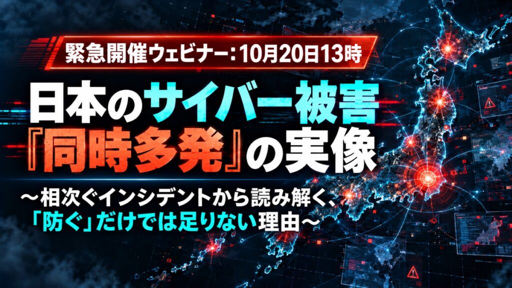 10月20日(火) 緊急開催『日本のサイバー被害『同時多発』の実像 ～相次ぐインシデントから読み解く、「防ぐ」だけでは足りない理由～』